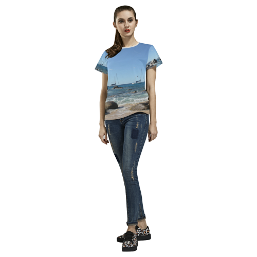 Sailing Boats at Virgin Gorda BVI All Over Print T-shirt for Women/Large Size (USA Size) (Model T40)