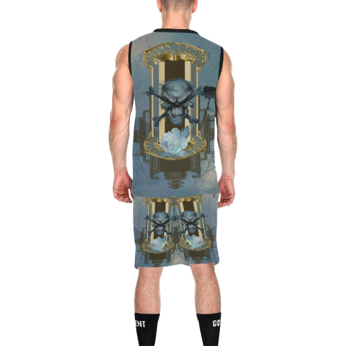 The blue skull with crow All Over Print Basketball Uniform
