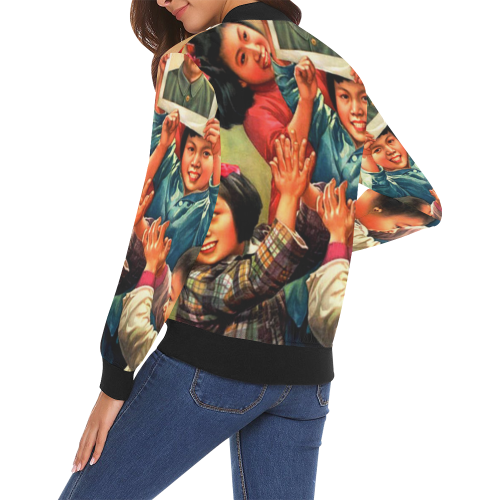 Warmly love chairman Mao All Over Print Bomber Jacket for Women (Model H19)