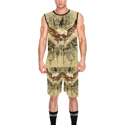 Amazing skull, wings and grunge All Over Print Basketball Uniform