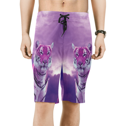 Purple Tiger Men's All Over Print Board Shorts (Model L16)