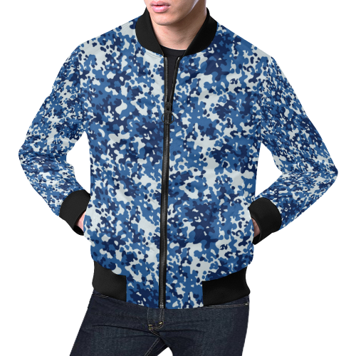 Digital Blue Camouflage All Over Print Bomber Jacket for Men/Large Size (Model H19)