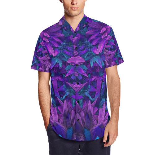 Purple Jungle Men's Short Sleeve Shirt with Lapel Collar (Model T54)