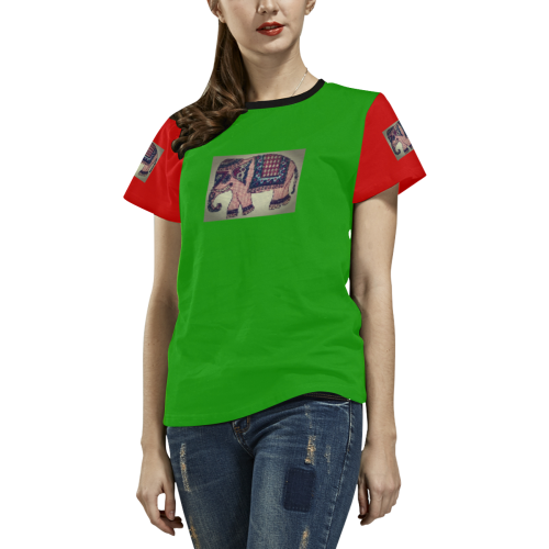 104 elephant art green All Over Print T-shirt for Women/Large Size (USA Size) (Model T40)