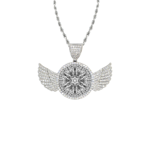 naguen david Wings Silver Photo Pendant with Rope Chain