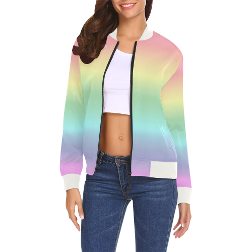 Pastel Rainbow All Over Print Bomber Jacket for Women (Model H19)