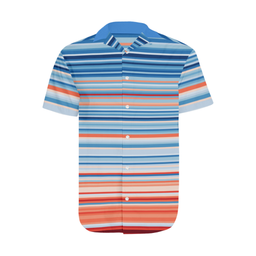 blue and coral stripe 2 Men's Short Sleeve Shirt with Lapel Collar (Model T54)