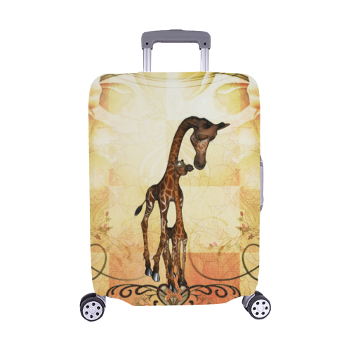 Cute giraffe mum with baby Luggage Cover/Medium 22"-25"