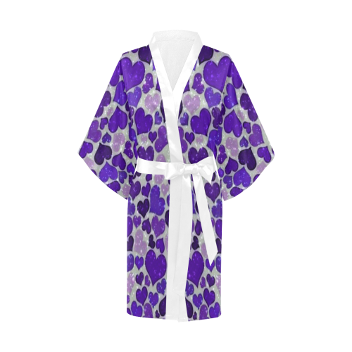 sparkling hearts blue Kimono Robe