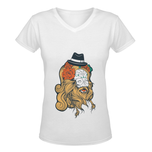 MISTERY OLD MAN! WHITE Women's Deep V-neck T-shirt (Model T19)