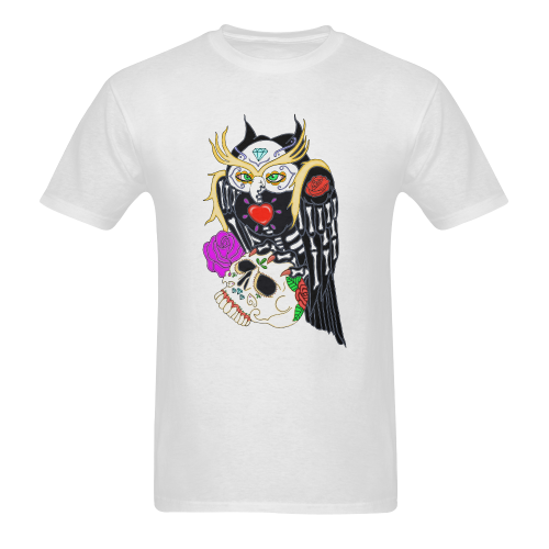 Owl Sugar Skull White Men's T-shirt in USA Size (Front Printing Only) (Model T02)