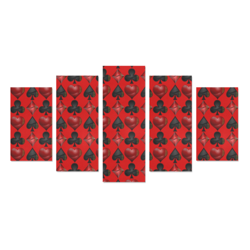 Las Vegas Black and Red Casino Poker Card Shapes on Red Canvas Print Sets A (No Frame)