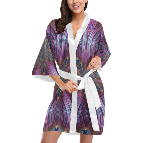 Pastel Abalone Shell Spiral Fractal Mandala 4 Kimono Robe