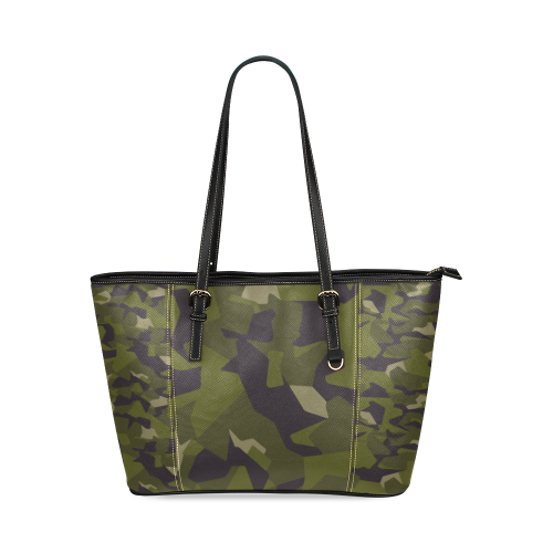 Swedish M90 woodland camouflage Leather Tote Bag/Small (Model 1640)