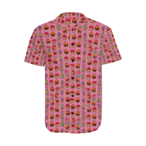 Cupcake popart by Nico Bielow Men's Short Sleeve Shirt with Lapel Collar (Model T54)