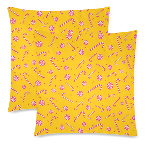 Candy CANE CHRISTMAS YELLOW Custom Zippered Pillow Cases 18"x 18" (Twin Sides) (Set of 2)