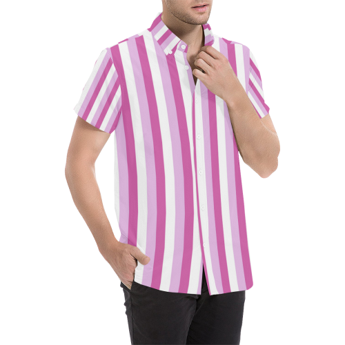 Pink Stripes Men's All Over Print Short Sleeve Shirt (Model T53)