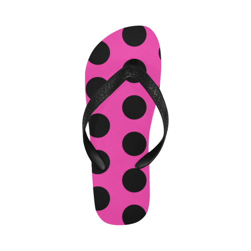 Black Polka Dots on Pink Flip Flops for Men/Women (Model 040)