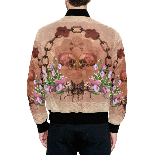 Awesome skulls with flowres All Over Print Quilted Bomber Jacket for Men (Model H33)