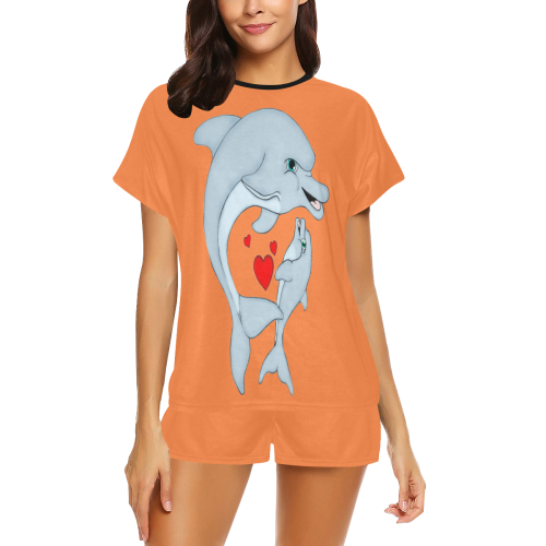 Dolphin Love Orange Peel Women's Short Pajama Set