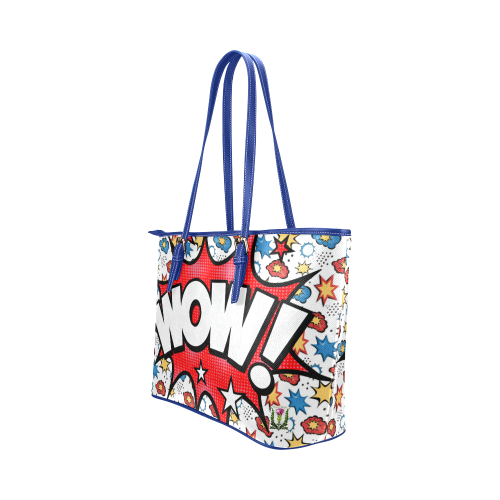 Fairlings Delight's Pop Art Collection- Comic Bubbles 53086wow2Blue Leather Tote Bag/Small Leather Tote Bag/Small (Model 1651)
