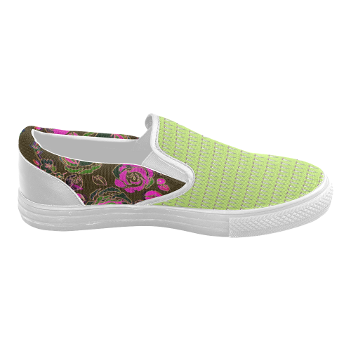 Roses Pink Green Nature Walk Women's Slip-on Canvas Shoes (Model 019)