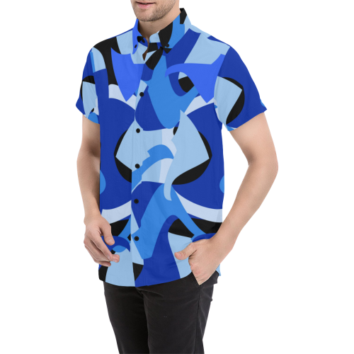 A201 Abstract Shades of Blue and Black Men's All Over Print Short Sleeve Shirt (Model T53)