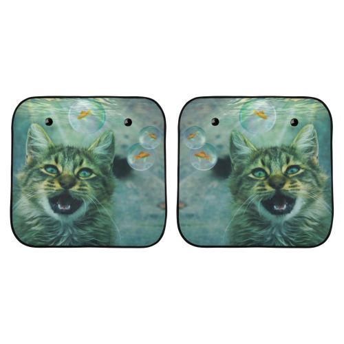 Surreal - Crazy Cat Looking For Fish In Bubbles Car Sun Shade 28"x28"x2pcs