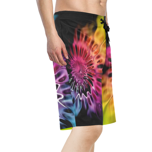 Magic Flower Flames Fractal - Psychedelic Colors Men's All Over Print Board Shorts (Model L16)