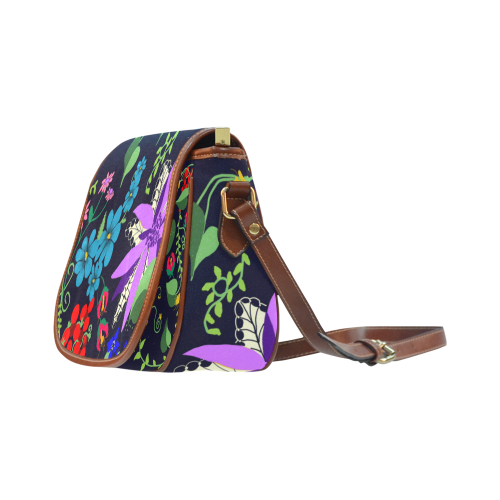 purple flower purse Saddle Bag/Small (Model 1649) Full Customization
