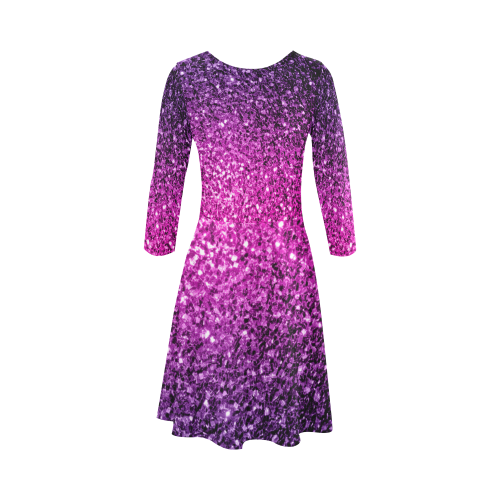 Beautiful Purple Pink Ombre glitter sparkles 3/4 Sleeve Sundress (D23)