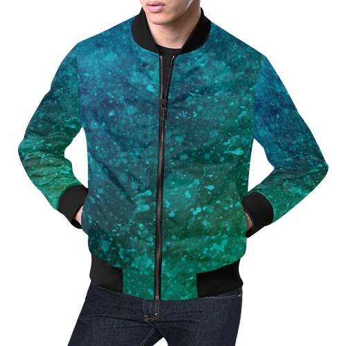 Blue and Green Abstract All Over Print Bomber Jacket for Men/Large Size (Model H19)