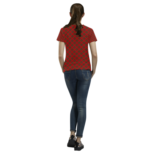 Red Tartan Plaid Pattern All Over Print T-shirt for Women/Large Size (USA Size) (Model T40)