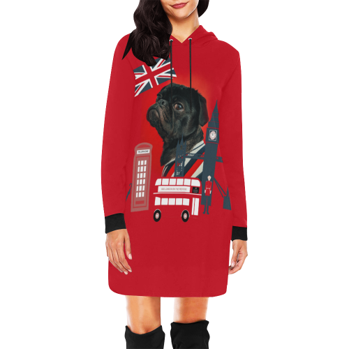 Cute Proud London Pug All Over Print Hoodie Mini Dress (Model H27)