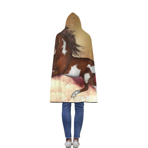 Wonderful wild horse in the sky Flannel Hooded Blanket 40''x50''