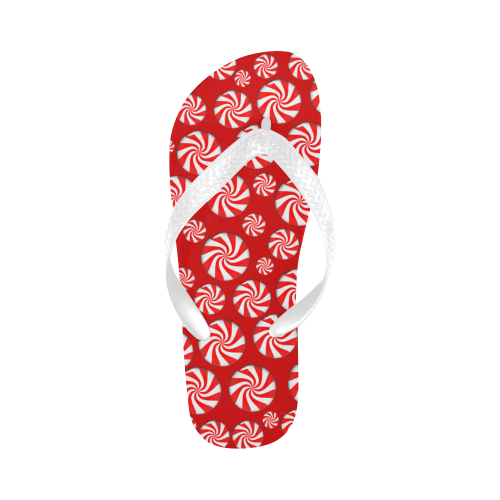 Christmas Peppermint Candy on Red Flip Flops for Men/Women (Model 040)