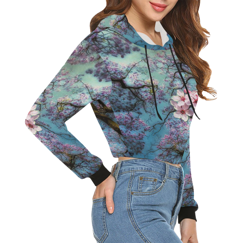 Cherry blossomL All Over Print Crop Hoodie for Women (Model H22)