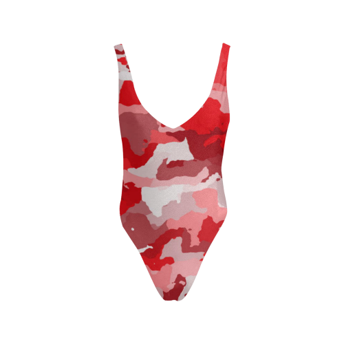 camouflage red Sexy Low Back One-Piece Swimsuit (Model S09)