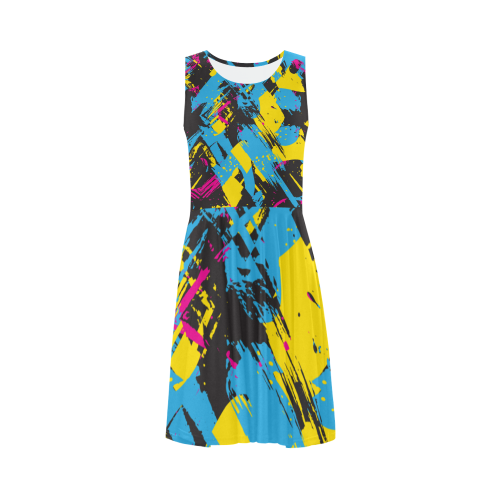 Colorful paint stokes on a black background Sleeveless Ice Skater Dress (D19)