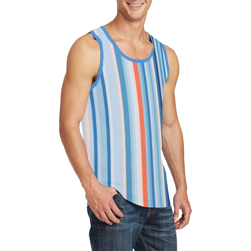Blue and coral stripe 1 Men's All Over Print Tank Top (Model T57)