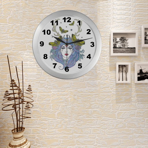 Goddess Sun Moon Earth Silver Color Wall Clock