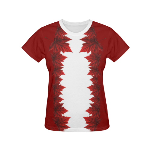 Canada Maple Leaf T-shirts Womens' Plus Size All Over Print T-shirt for Women/Large Size (USA Size) (Model T40)