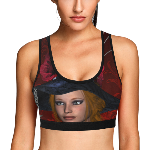 Beautiful steampunk lady, awesome hat Women's All Over Print Sports Bra (Model T52)