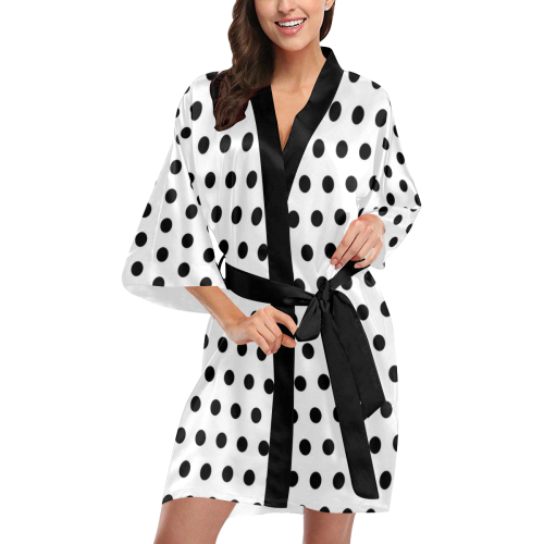 Black White Polka Dots Kimono Robe