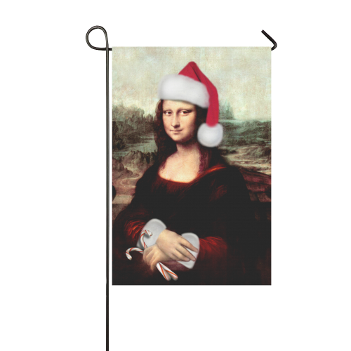 Christmas Mona Lisa with Santa Hat Garden Flag 12‘’x18‘’（Without Flagpole）