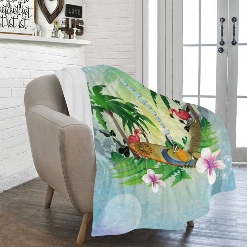 Tropical design with surfboard, palm and flamingo Ultra-Soft Micro Fleece Blanket 50"x60"