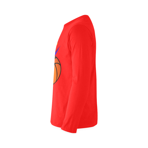 Basketball Lightning Bolt Blue and Gold on Red Sunny Men's T-shirt (long-sleeve) (Model T08)