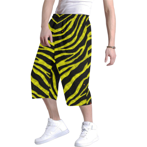 Ripped SpaceTime Stripes - Yellow Men's All Over Print Baggy Shorts (Model L37)