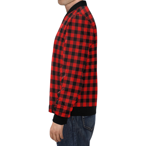 LUMBERJACK Squares Fabric - red black All Over Print Bomber Jacket for Men/Large Size (Model H19)