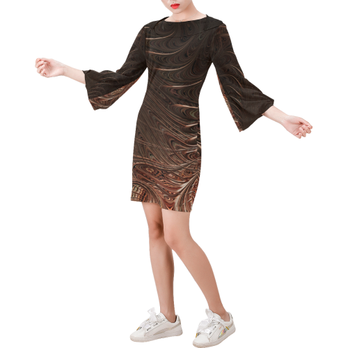 Autumn Frost on the Forest Floor  Fractal Abstract Bell Sleeve Dress (Model D52)